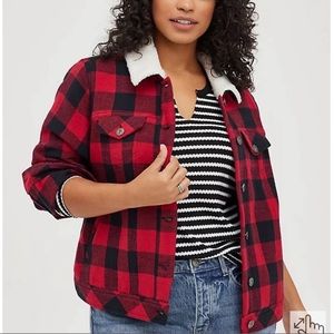 Torrid Red and Black Buffalo Plaid Trucker Jacket Plus size 00, women’s M/L  10